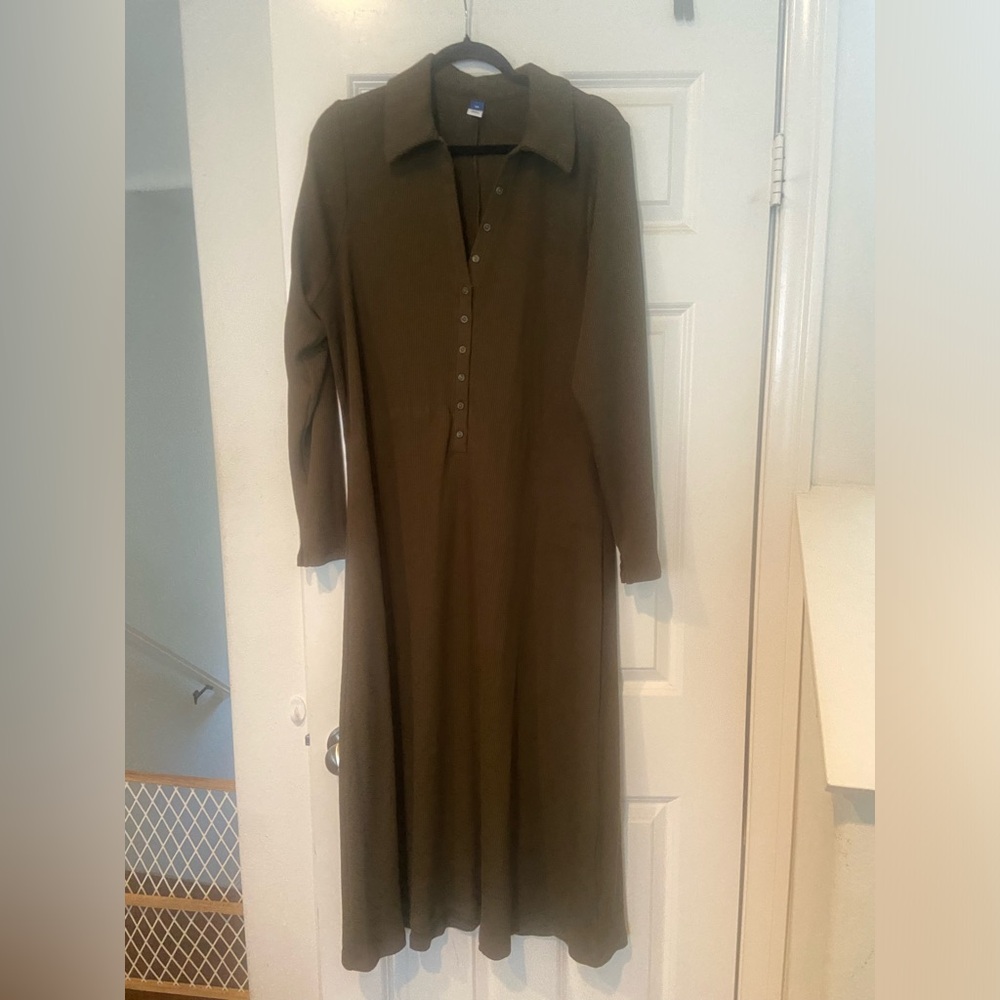 Old Navy Olive Green Long Sleeve Collar Dress